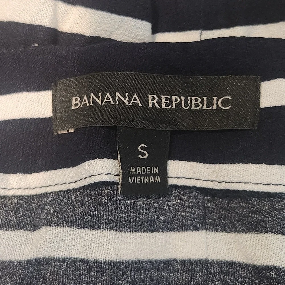 Banana Republic Womens Navy White Striped Square Neck Puff Sleeve Blouse Small